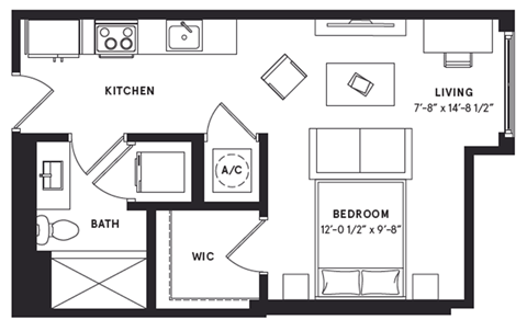 floorplan of a studio apartment at 29 Wyn apartments in Miami, FL